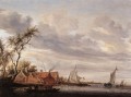 River Scene with Farmstead boat seascape Salomon van Ruysdael